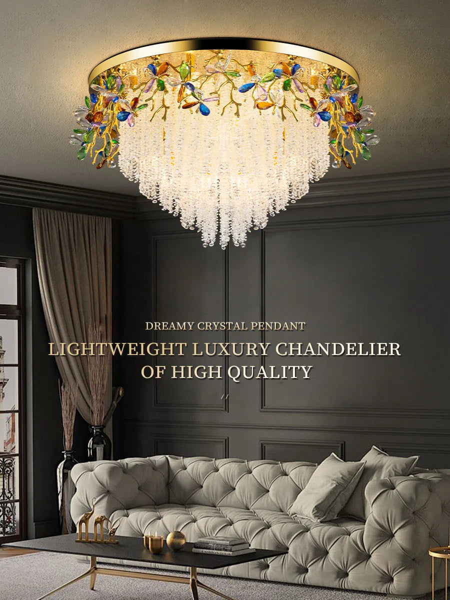 Round Gold K9 Crystal Ceiling Chandelier For Bedroom Living Dining Room Kitchen Table Modern Crystal Branch Pendant Chandelier