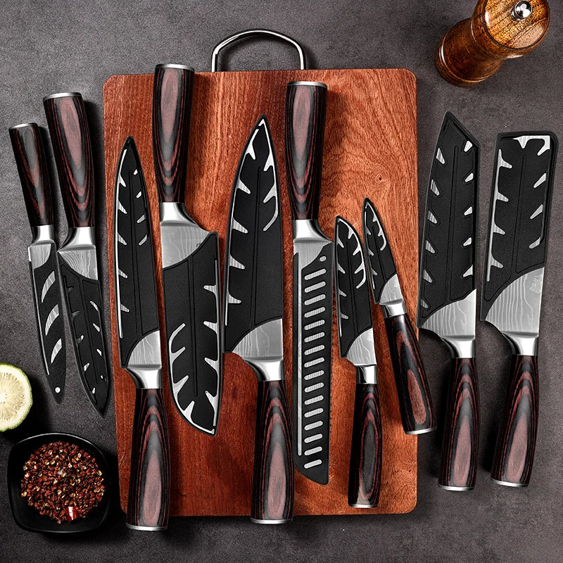 PLYS 3/5/7pcs  Damascus Laser Pattern Chef's Knife Fruit Knife Stainless Steel Knife Set Japanese Santoku Knife Chef's Knife