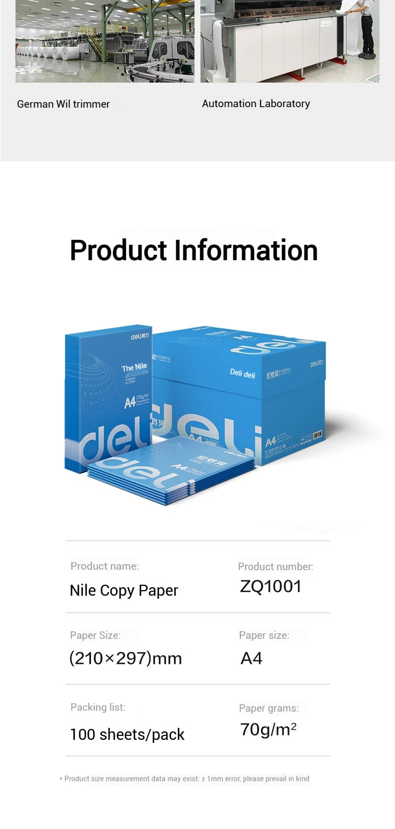 Deli-A4 Printing Paper, 100Sheets/Pack, Business Paper, Paper Copy Paper, Whole Wood Pulp, Xerography Office Print Paper, 70g