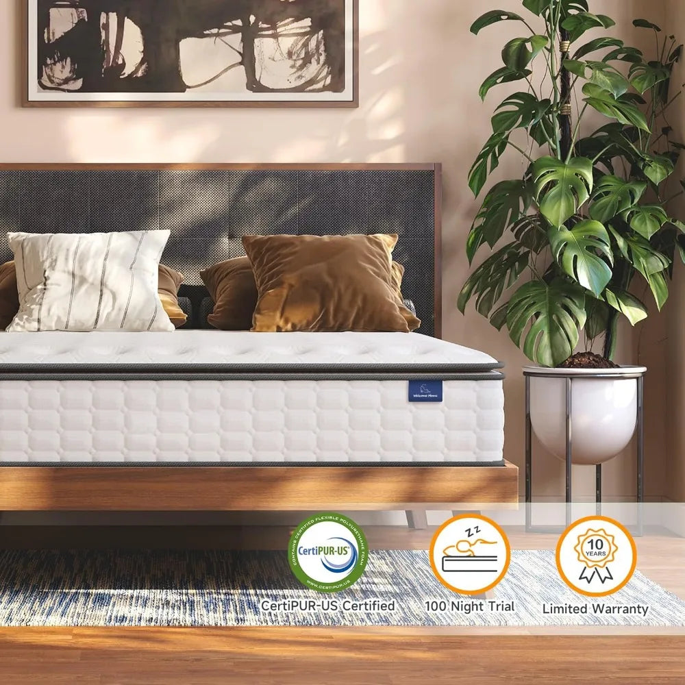 King Size Mattress, 12 Inch Hybrid King Mattress in a Box, Pillow Top King Bed Mattress, Cool Gel Memory Foam and Pocket Coils