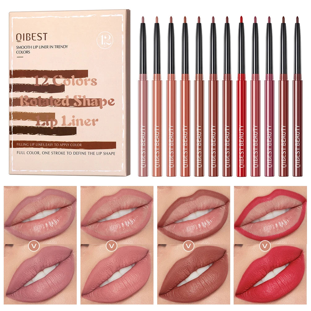 12pcs Lip Liner Pencil Set Matte Nude Contour Lipliner Pencil Lipstick Waterproof Long Lasting Lipstick Pen Lip Tint Cosmetics