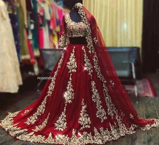 New Indian Arabic burgundy Wedding Dresses With cape veil Two Piece gold lace Muslim Half Sleeve Blue Dubai Bride Gown custom