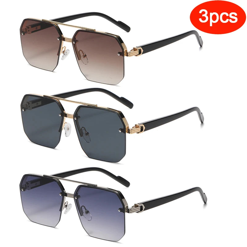 New Men's Metal Sunglasses Square Half Frame Rice Nails Casual Trend Personality Retro Fashion Outdoor Sports Eyeglasses