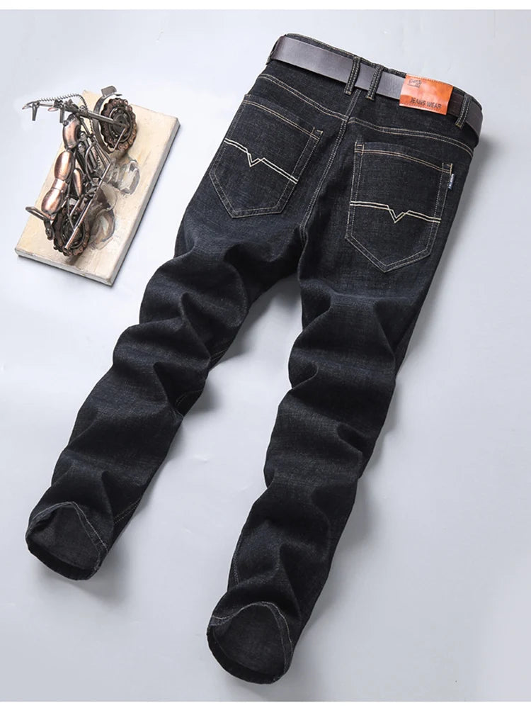 New Men Light Luxury Stretch Slim Fit Pants Comfortable Soft Business Fashion Straight Casual Denim Trousers Male Brand Clothing