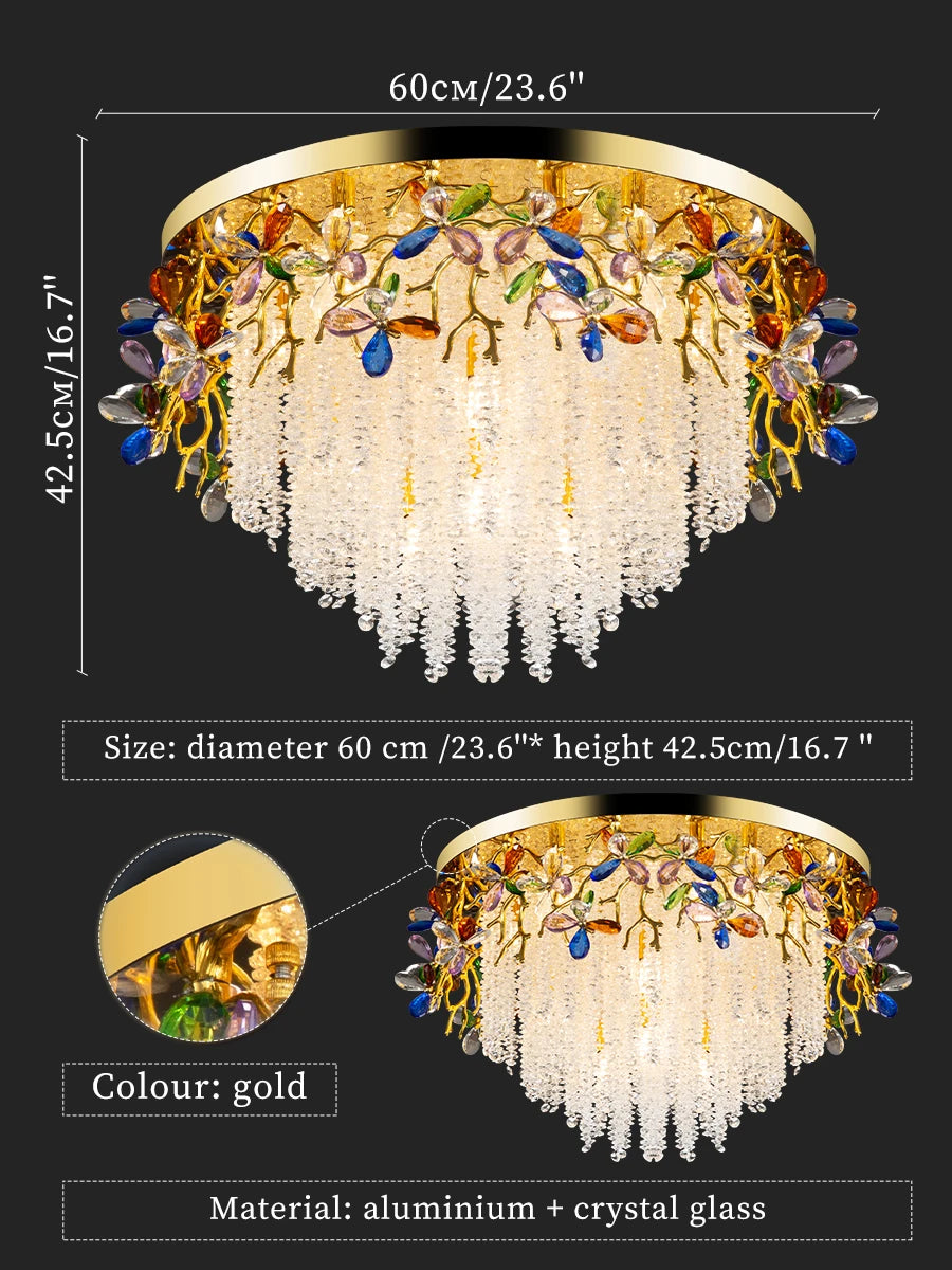 Round Gold K9 Crystal Ceiling Chandelier For Bedroom Living Dining Room Kitchen Table Modern Crystal Branch Pendant Chandelier