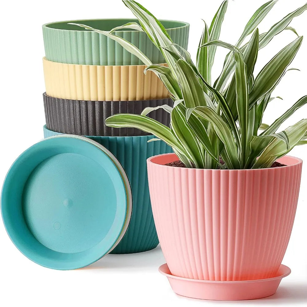 7 inch Large Plant Pots, 5 Pack Flower Pots Outdoor Indoor, Planters with Drainage Hole and Tray Saucer