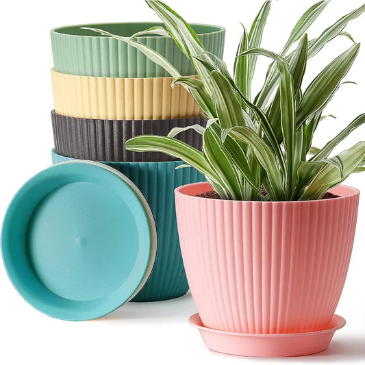 7 inch Large Plant Pots, 5 Pack Flower Pots Outdoor Indoor, Planters with Drainage Hole and Tray Saucer