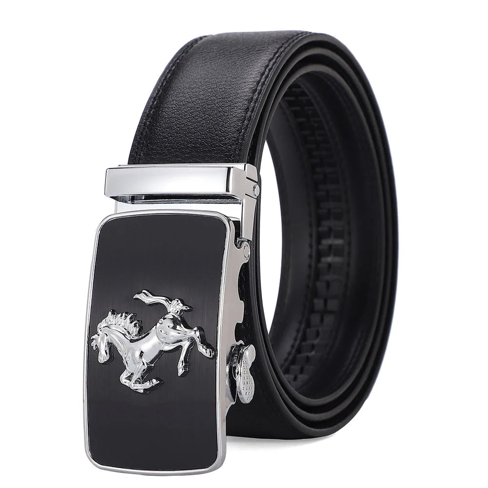 Men Genuine Leather Belts Brand Luxury Horse High Quality Business Work Automatic Buckle Belts for Men Gold Silver Male Belt Men