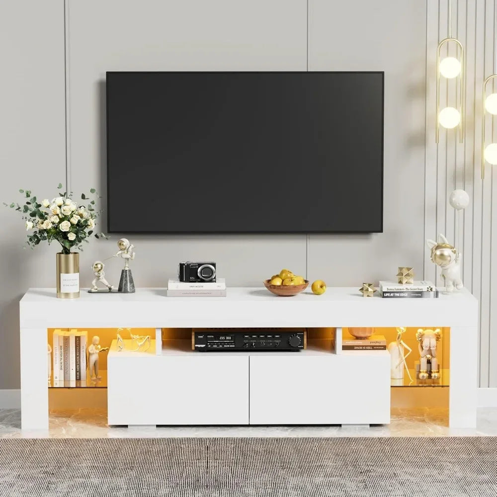 Modern LED TV Stand for Televisions up to 70Inch w Glass Shelves Drawer,Gaming Entertainment Center w Multiple Dynamic RGB Modes