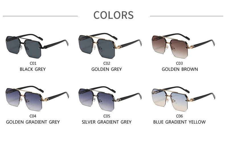 New Men's Metal Sunglasses Square Half Frame Rice Nails Casual Trend Personality Retro Fashion Outdoor Sports Eyeglasses