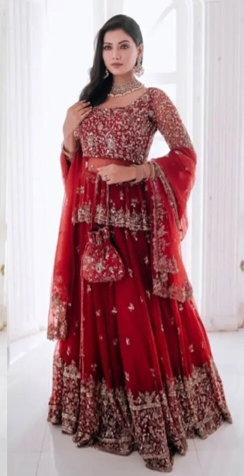 Designer Lehenga CholI Bollywood Wedding Party PakistanI Wear Fullystitch