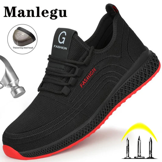 Manlegu Air Mesh Steel Toe Work Shoes Breathable Working Shoes Women Man Safety Shoes Lightweight Puncture-Proof Safety Boots