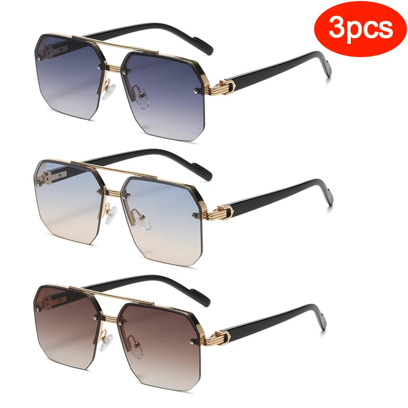 New Men's Metal Sunglasses Square Half Frame Rice Nails Casual Trend Personality Retro Fashion Outdoor Sports Eyeglasses