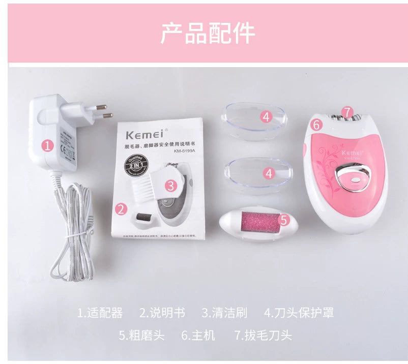 Women's and Men's Shop 6199a Women's Electric Epilator 2-in-1 Hair Removal Device Clip Wheel Roller Electric Shaver